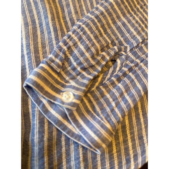 Rails Blue White Striped Linen Blend Long Sleeve Waist Tie Shirt Size Medium - Picture 3 of 7